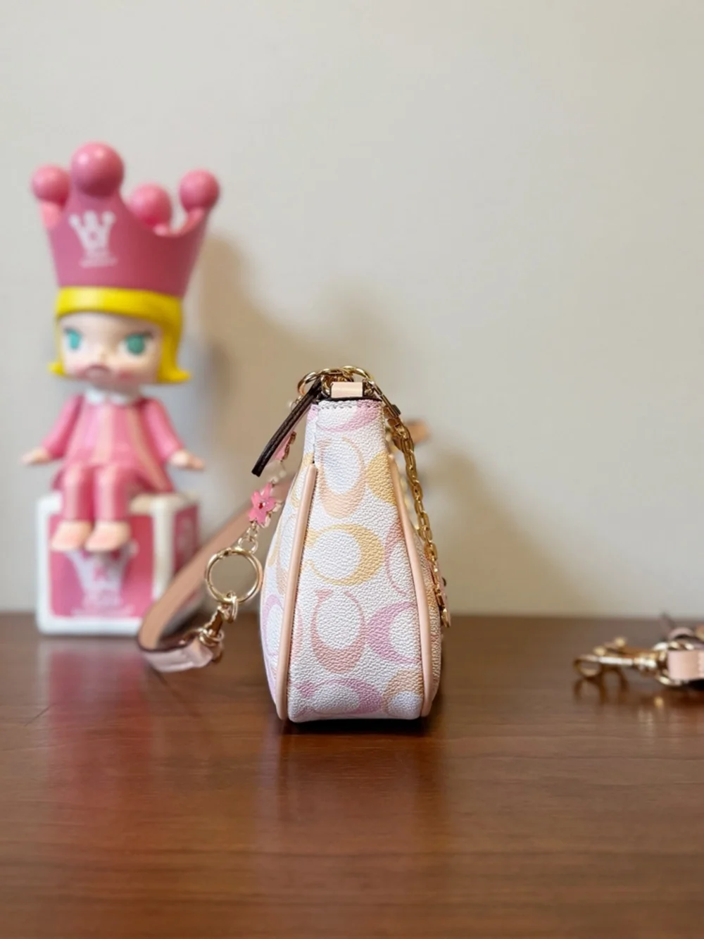 Coach Pink Pastel Signature Shoulder Bag with Cherry Blossom Chain
